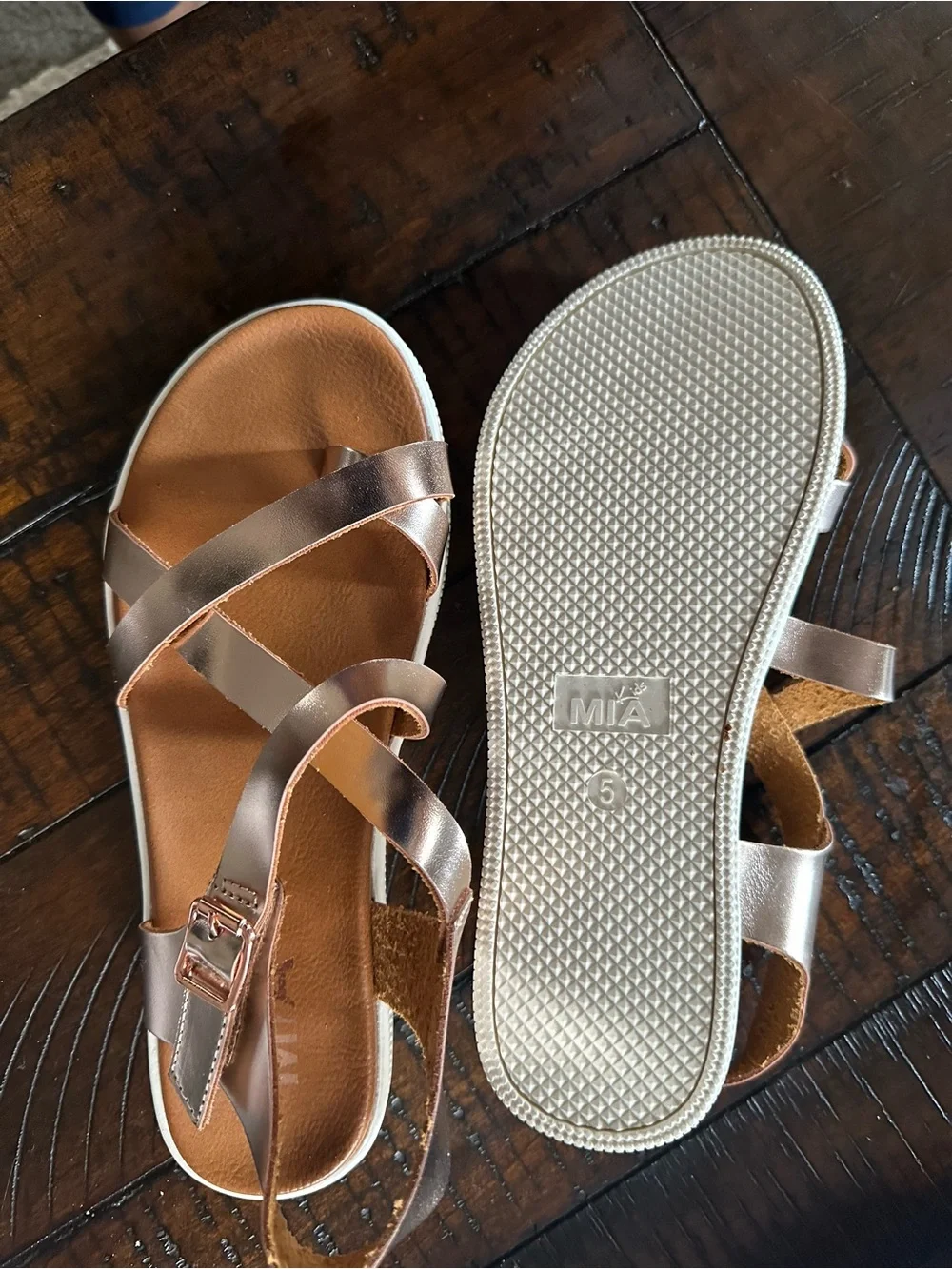 MIA Metallic Rose Gold Strappy Platform Sandals